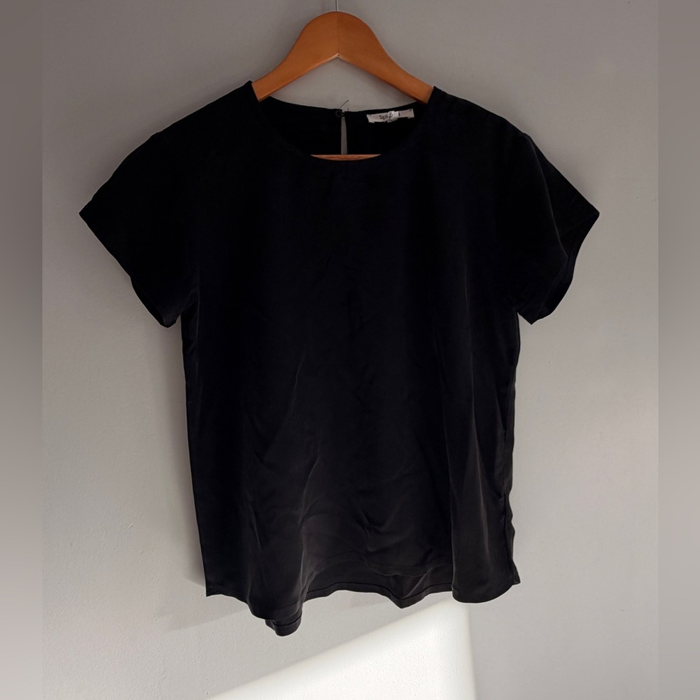 Splendid 100% Silk Classic Black Women's Top Short Sleeve XS
